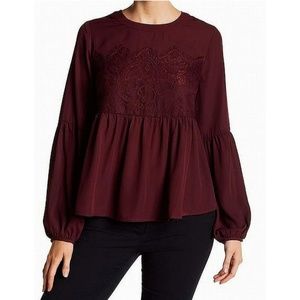 Halogen Lace Panel Ruffle Blouse
